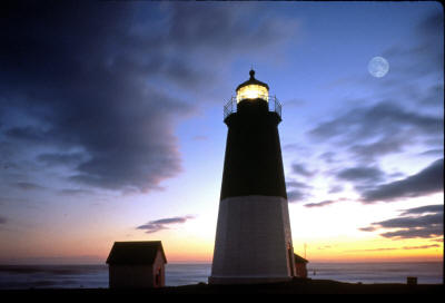 Moon over Point Judith Lighthouse in Narragansett