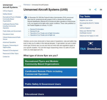 screenshot of FAA website